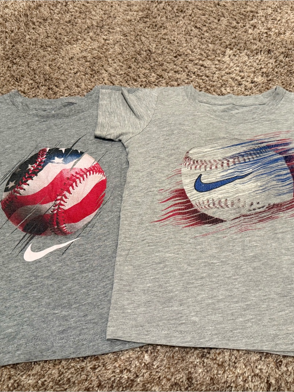 Nike Kids Gray Tee with Red, Blue & White Baseball Graphic